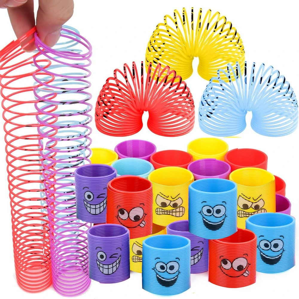 12 Uds. Para niños, niñas, niños, cara sonriente, primavera, arcoíris, magia, antiestrés, resortes en espiral, Mini juguetes a granel, juguetes de recuerdo de fiesta