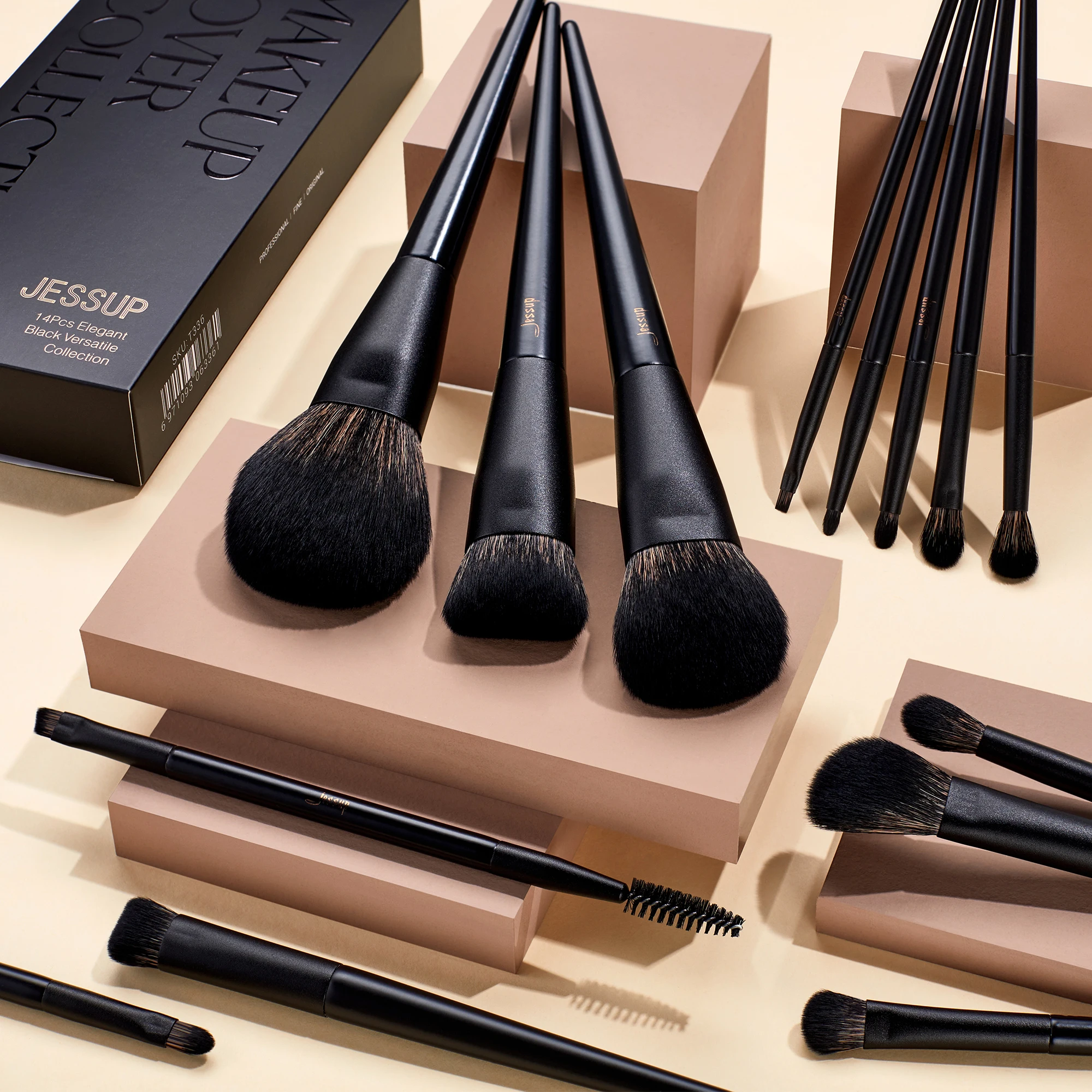Jessup-Juego de brochas de maquillaje, 10-14 Uds., brocha de maquillaje, base de contorno en polvo, sombra de ojos, mezcla de resaltado, delineador corrector T336