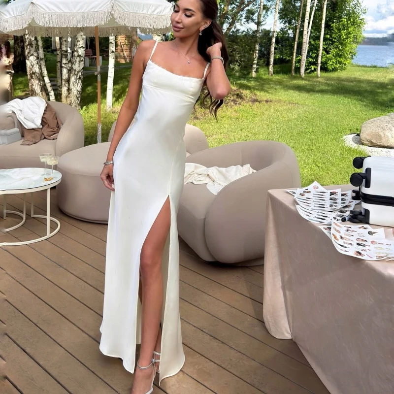Vestido Largo Elegante Tsiisd para Mujer, sin Espalda, con Cordones, para Playa, Vacaciones, Fiesta, Boda, Noche