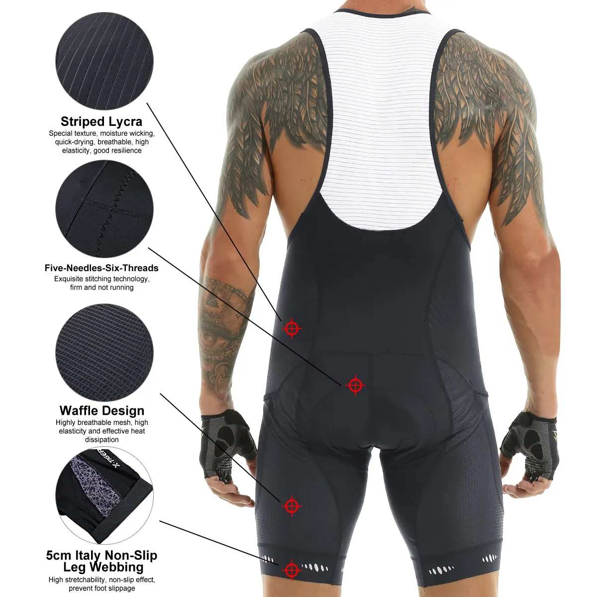 Pantalones cortos con pechera de ciclismo para hombre, pantalones cortos transpirables para bicicleta de montaña, acolchados con esponja, mallas con bolsillos laterales, X-TIGER