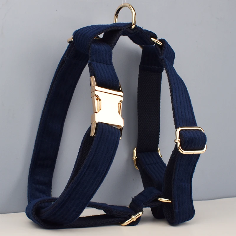 Conjunto de Collar y Correa para Perro en Azul Púrpura, con Placa de Identificación Grabada Personalizada, Accesorios para Mascotas, Correa de Corduroy 17