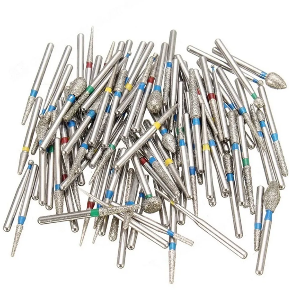 50 piezas/bolsa de fresas de diamante supergruesas/estándar/finas/extrafinas para odontología, broca FG de 1.6 mm, herramientas de alta velocidad para decoraciones dentales.