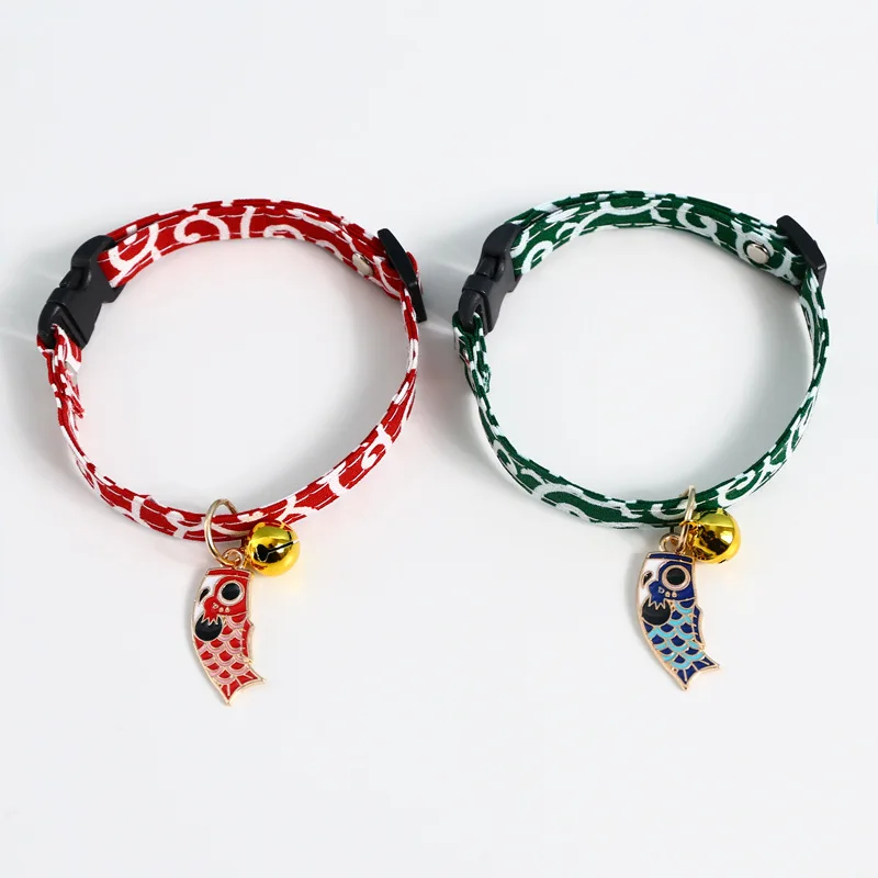 Colgante de campana Koi ajustable, Collar de gato de la suerte, Collar japonés, accesorios, suministros para mascotas