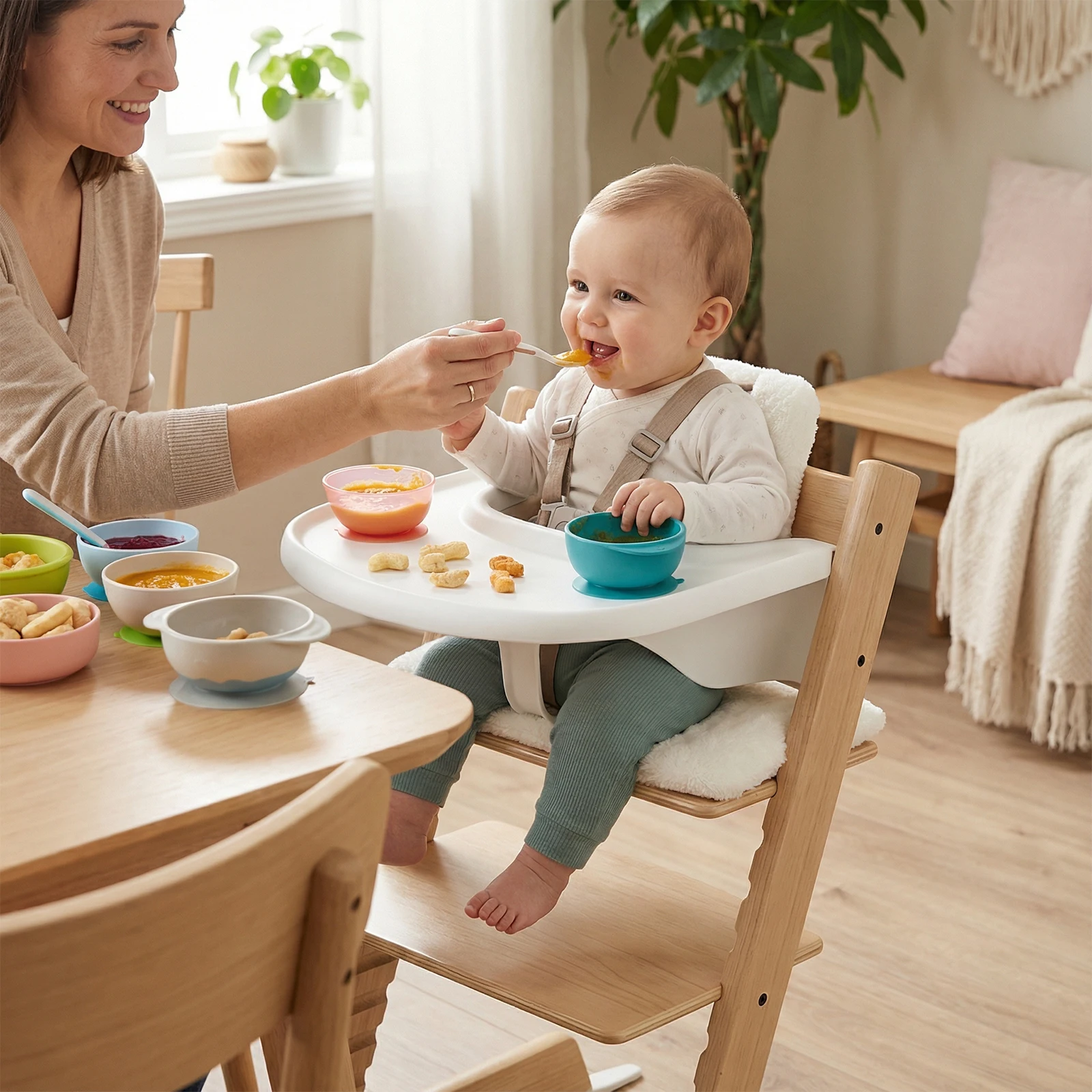 Bandeja para silla de bebé para trona Stokke Tripp Trapp, se usa como plato para refrigerios o bandeja para juguetes, estante de almacenamiento con adsorción al vacío, color blanco