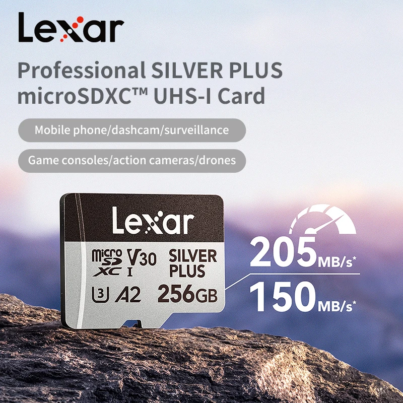 Tarjeta Micro SD profesional Original Lexar PLUS MicroSDXC 256GB 128GB 64GB V30 A2 lectura 205MB/s tarjeta de memoria TF para 4K