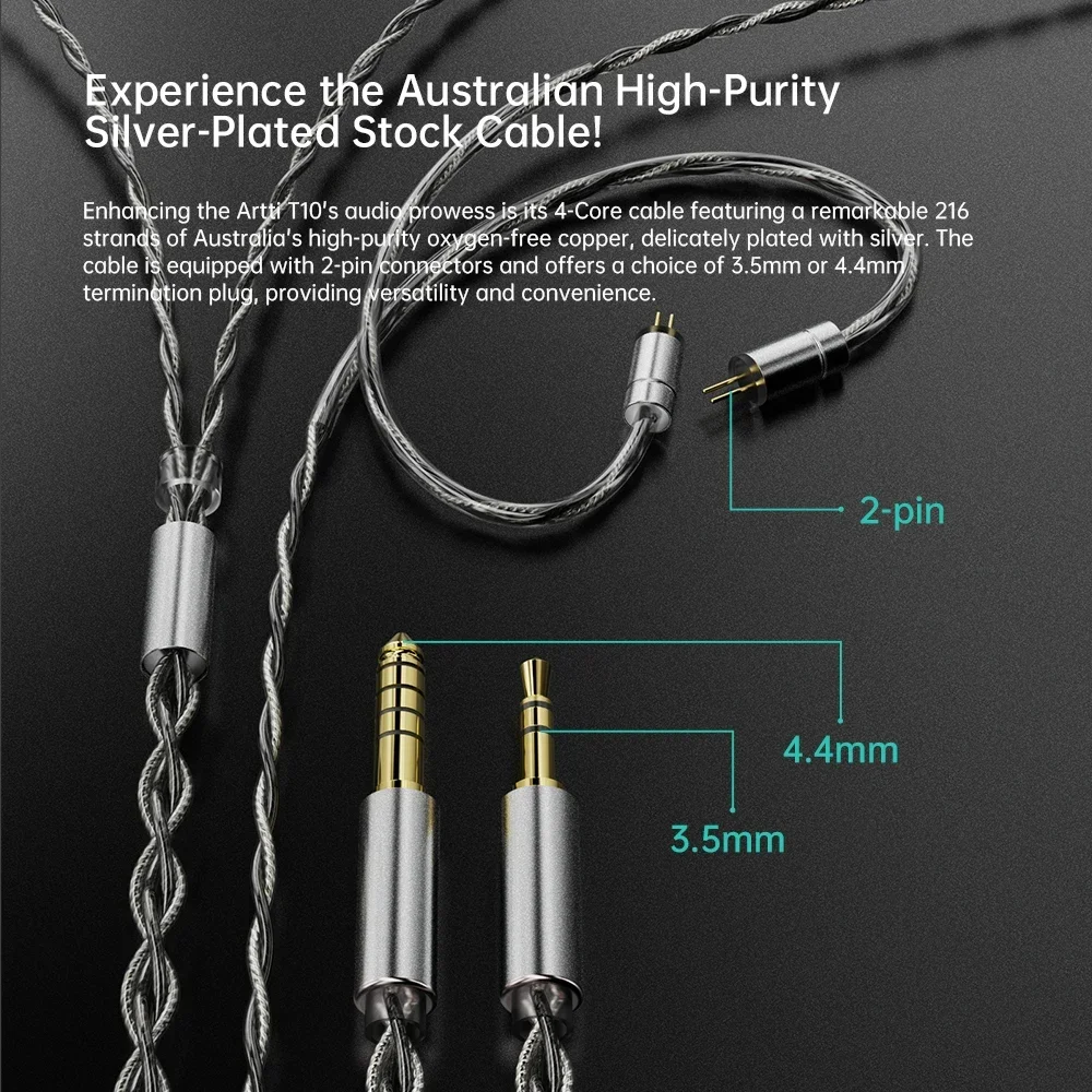 Auriculares intrauditivos ARTTI T10 HIFI con controlador plano de 14,2 mm y conector desmontable de 0,78 2 pines, auriculares con cable de 3,5/4,4 mm