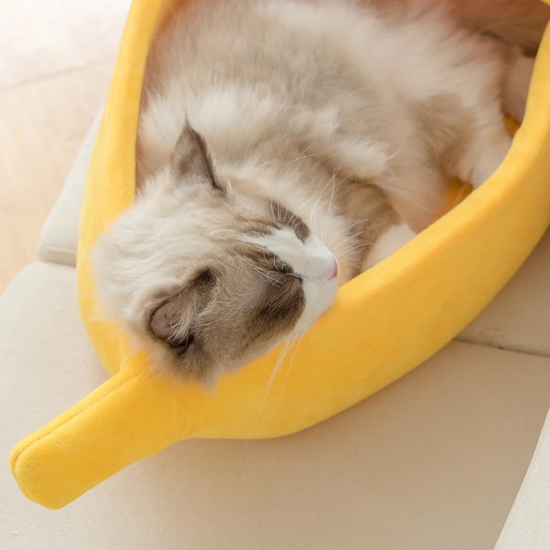 Cama de invierno para gatos y plátano, camas divertidas y acogedoras para gatos, cesta portátil duradera y cálida para mascotas, perrera, cojín para perros, suministros para gatos de invierno