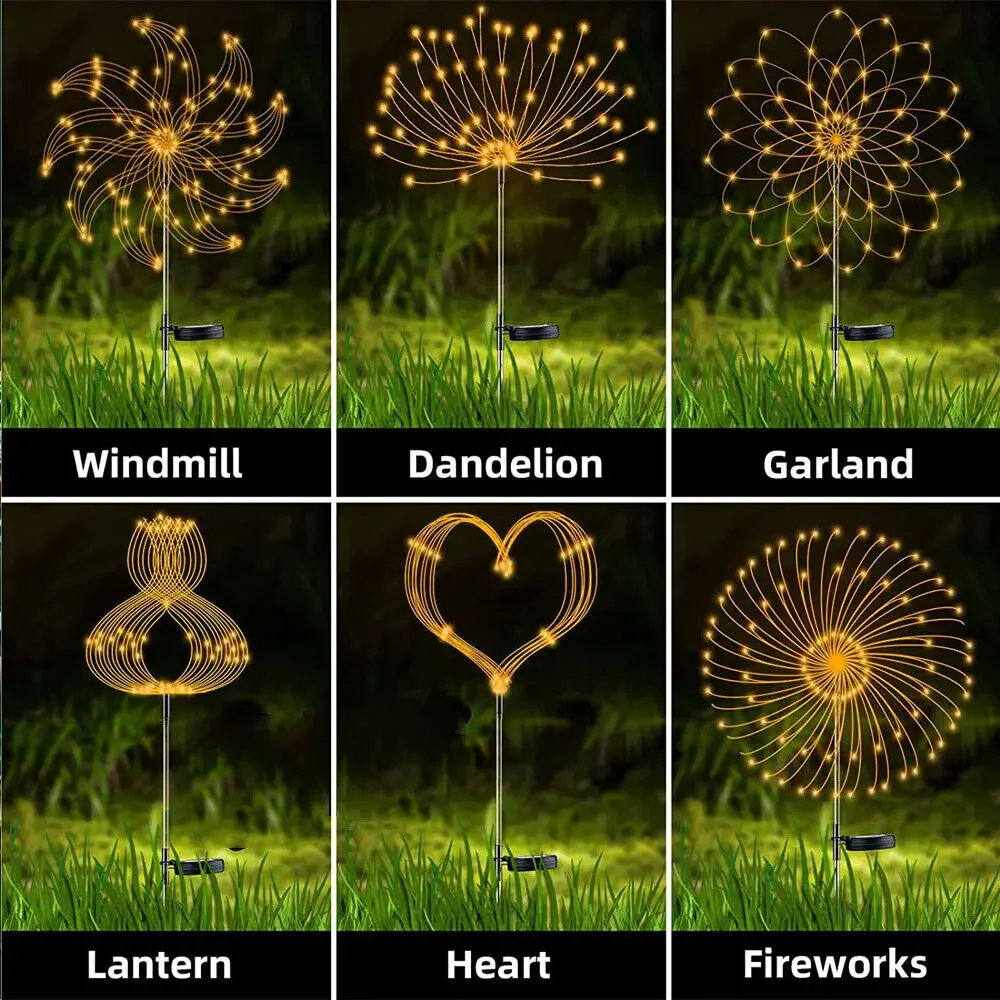 Luces LED solares de fuegos artificiales para decoración de jardín, luces de hadas impermeables para exteriores, lámpara de césped de diente de león para decoración de césped y paisaje de jardín