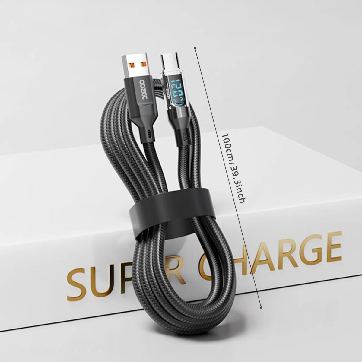 OOZCC Cable de pantalla LCD de vatios, transferencia de datos de cable USB tipo C de carga súper rápida máxima de 120 W, USB A a Lightning para IPhone14 Pro