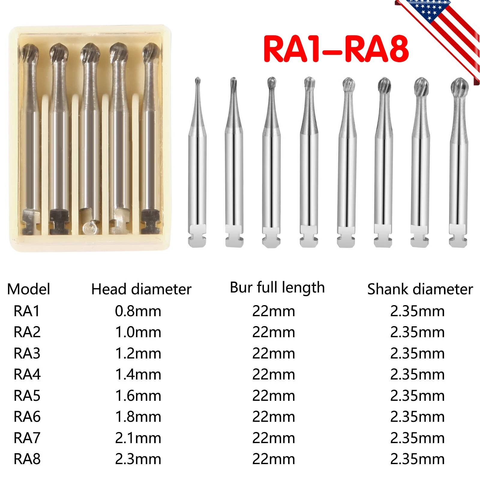 Paquete de fresas dentales de acero de carburo de tungsteno FG/Endo/FGXL/RA para pieza de mano de alta/baja velocidad, laboratorio de dentista de acero de tungsteno y uso clínico, 1 paquete