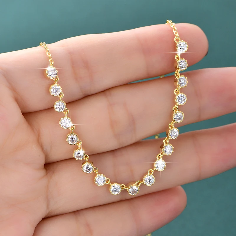 Collar de Moissanita Certificada OXTAO Estilo Burbuja de 3mm D VVS1 para Mujer, Colgante Dulce con Diseño de Sonrisa en U, Joyería Chapada en Oro de 14K