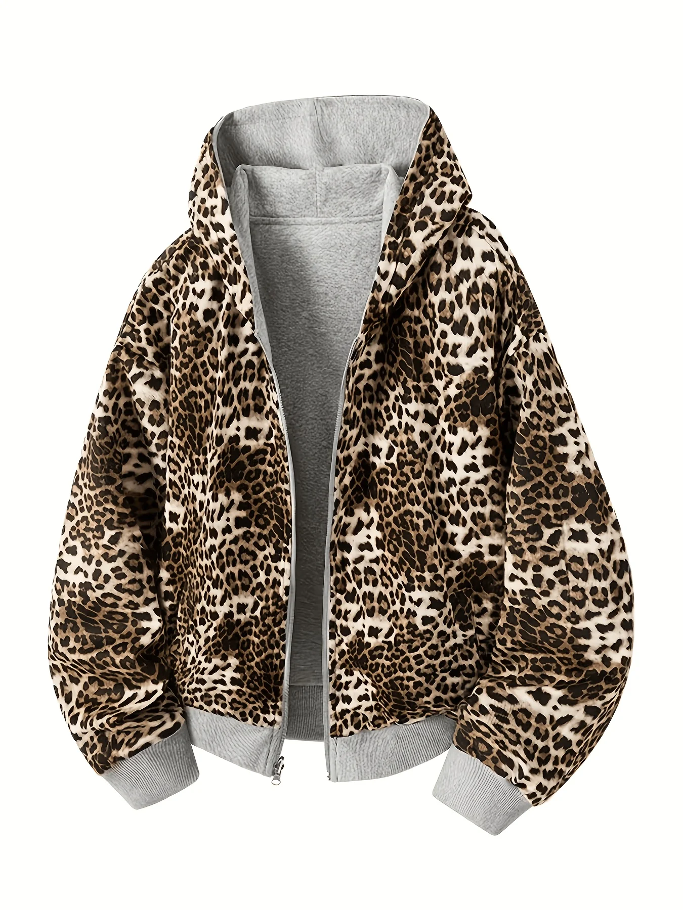 Sudadera con capucha de estilo retro Y2K, estilo urbano, con estampado de leopardo de doble cara, sudadera con capucha con estampado de leopardo para mujer con bolsillos grandes, sudadera con cremallera y bolsillos, ropa urbana