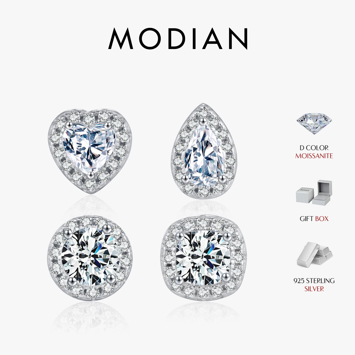 Pendientes MODIAN de moissanita cuadrados con forma de corazón y pera de Color D, pendientes de diamantes de laboratorio de Plata de Ley 925 para mujer, joyería de boda