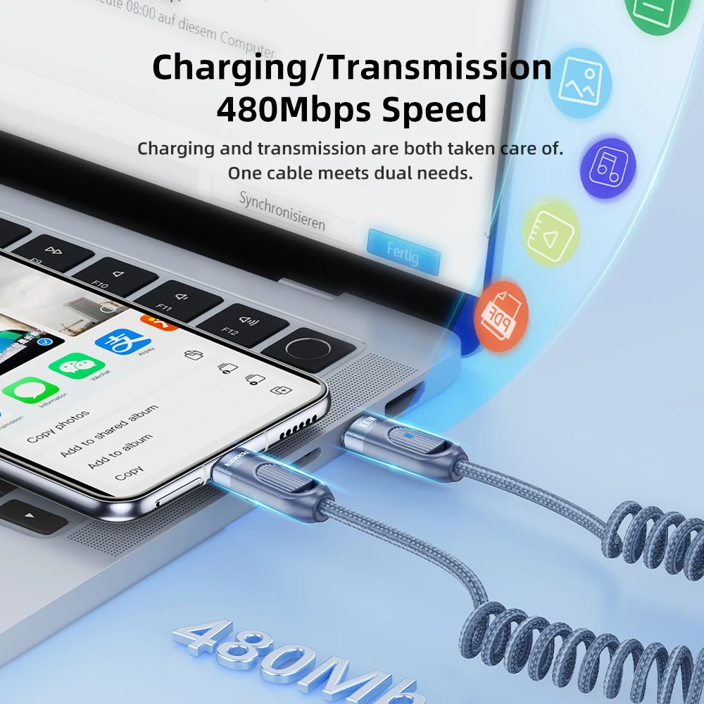 Toocki-Cable USB tipo C a USB, cargador telescópico de 100W para teléfono de coche, Cable tipo C para Macbook, iPhone 15, Samsung, Huawei, Xiaomi