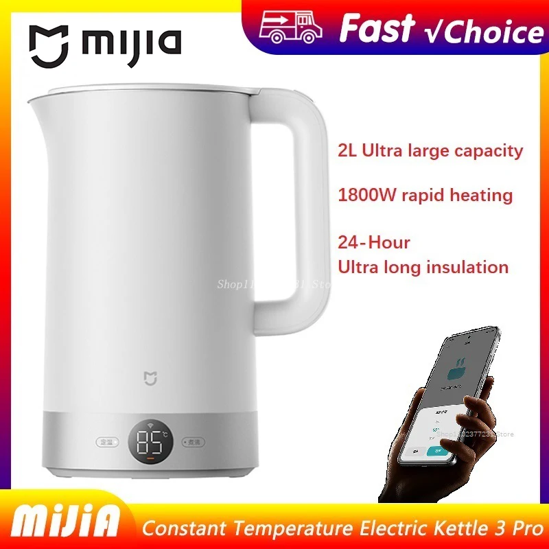 Nuevo hervidor eléctrico Mijia con temperatura constante 3 Pro, aislamiento de 24 horas, acero inoxidable 316L, calentamiento rápido de 1800w, 2L, aplicación MiHome