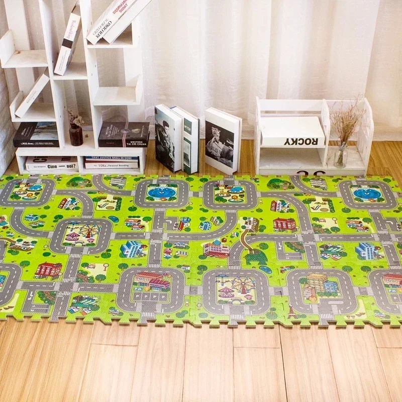 9 unids/lote, alfombra de juego para bebés, alfombra para niños, juguetes de suelo suave, suelo suave para tráfico de carretera, decoración del hogar, rompecabezas de espuma EVA para niños, alfombra para niños