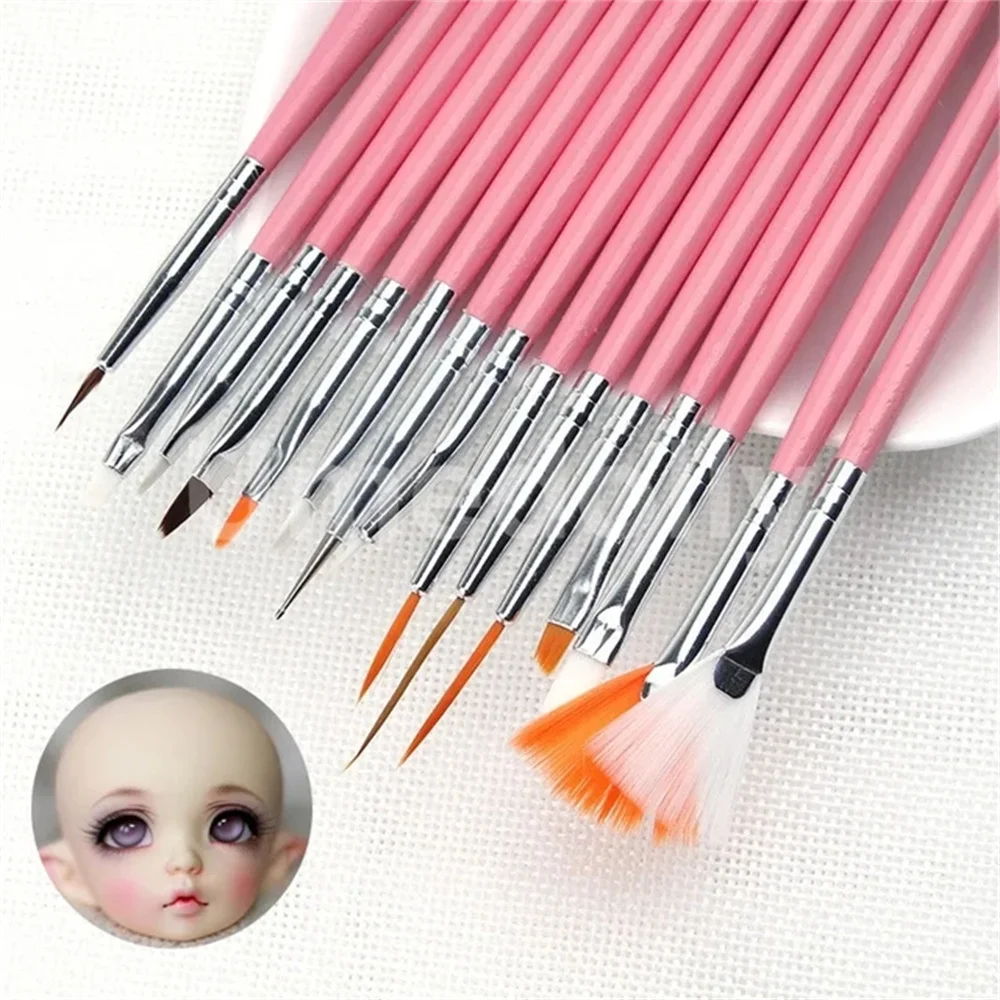 Juego de 15 Pinceles para Pintar Muñecas Blyth, Aptos para Muñecas SD BJD de 1/3, 1/4 y 1/6, Accesorios para Maquillaje Facial DIY, Negro, Blanco y Rosa