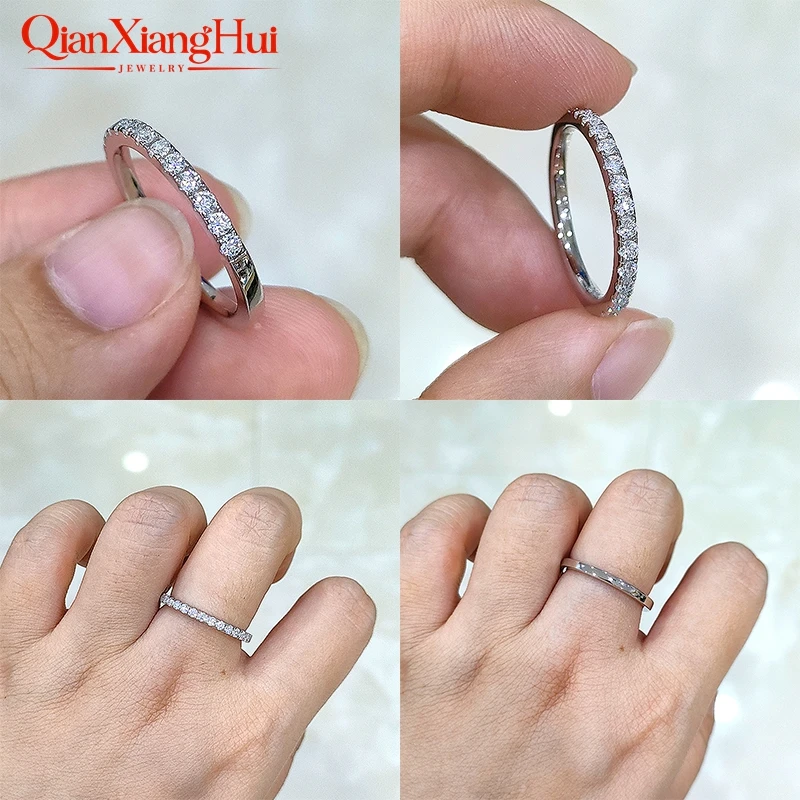 Anillo de Plata 925 con Moissanita Redonda Blanca D VVS de 1.8mm, Media Eternidad y Media Primera Calidad, Joyería para Regalo, Fiesta, Citas, Mujer