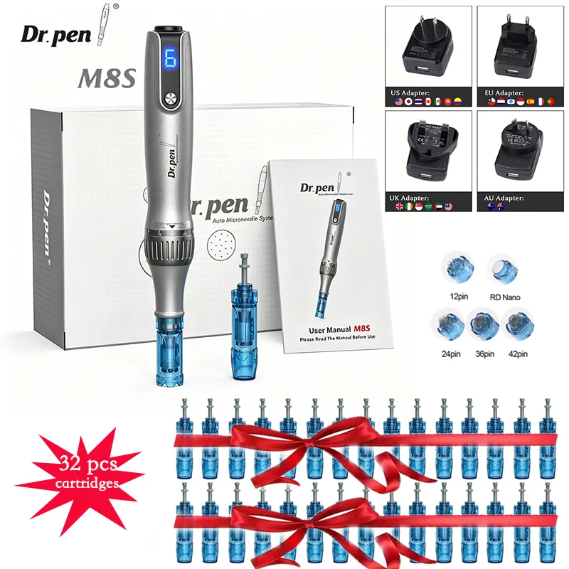 Dr.pen M8S con 32 Cartuchos de Agujas, Longitud de Agujas 0.25mm, Derma Pen