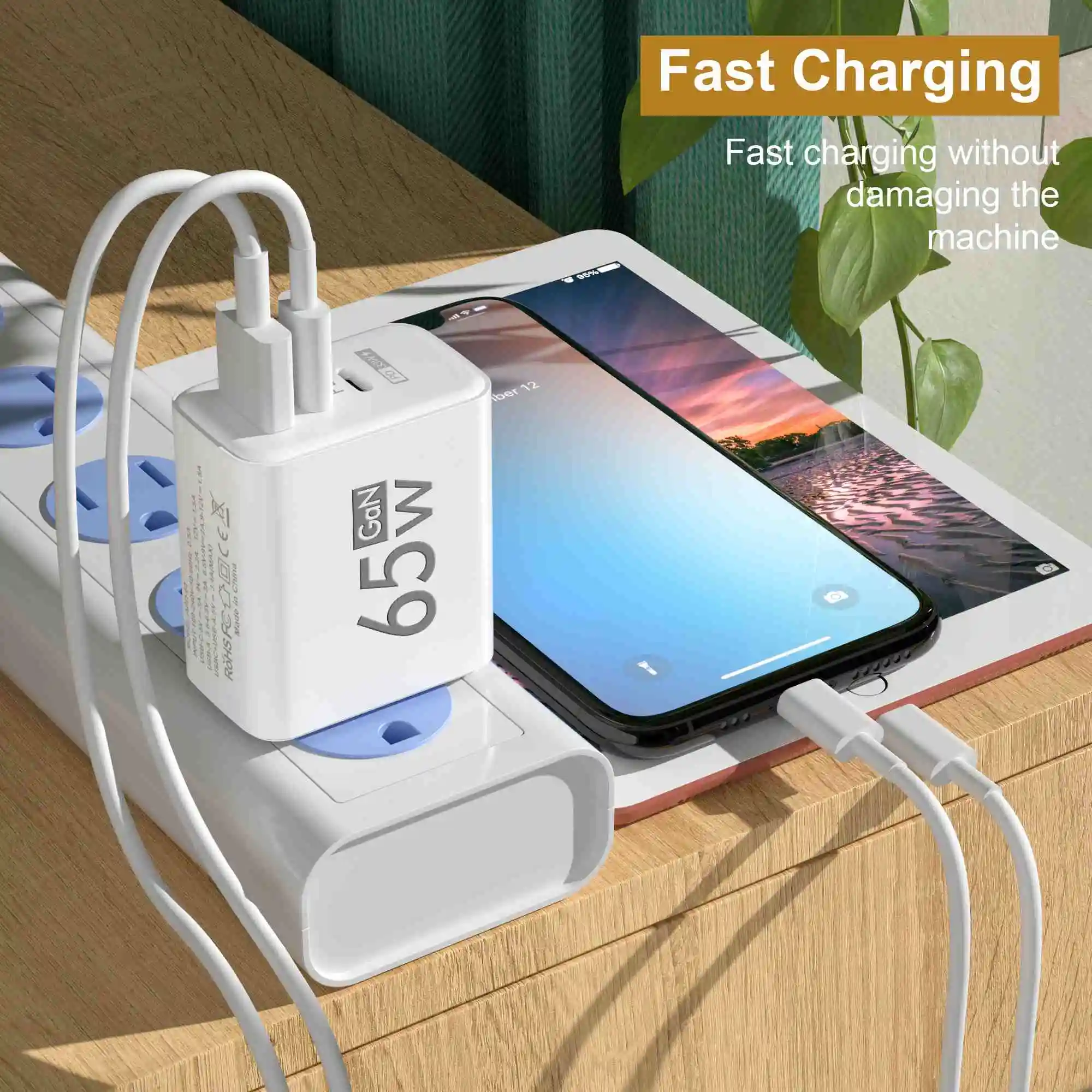 GaN 65W USB C cargador de pared teléfono móvil PD tipo C cargador rápido adaptador de corriente para Samsung Xiaomi iPhone cargador de carga rápida