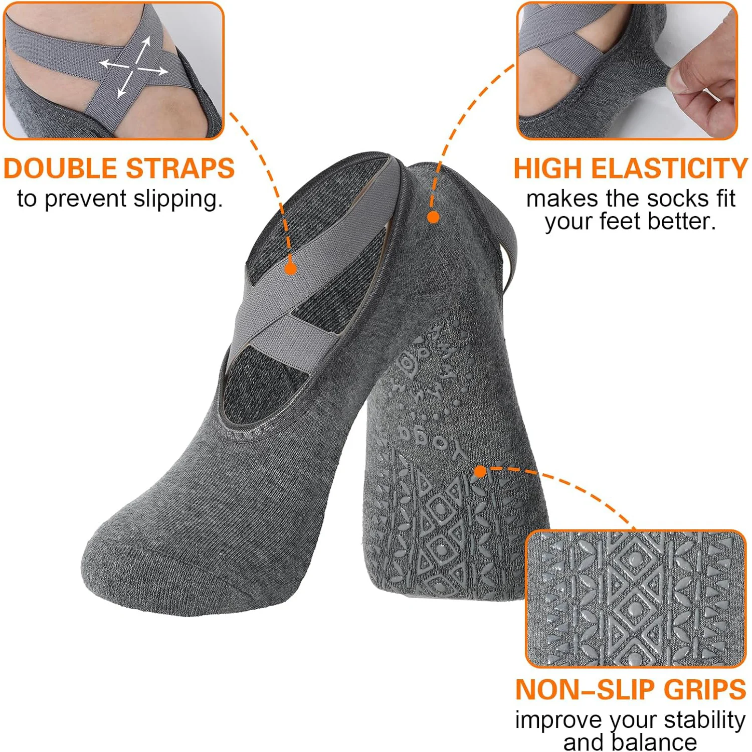 3 pares de calcetines de yoga para mujer calcetines de barra antideslizantes con correas calcetines de baile de ballet para yoga Pilates Ballet Barre Dance