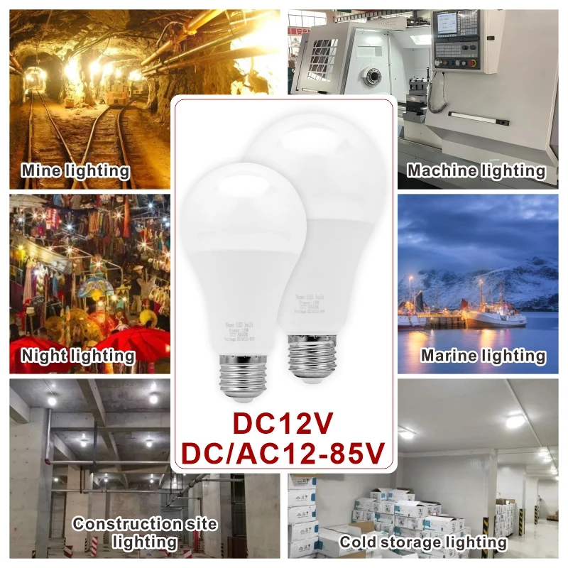 Bombilla LED E27 DC/AC 12V-85V 3W 6W 9W 12W 15W 18W 25W luz de bajo voltaje 12 voltios iluminación de foco lámpara blanca fría/cálida