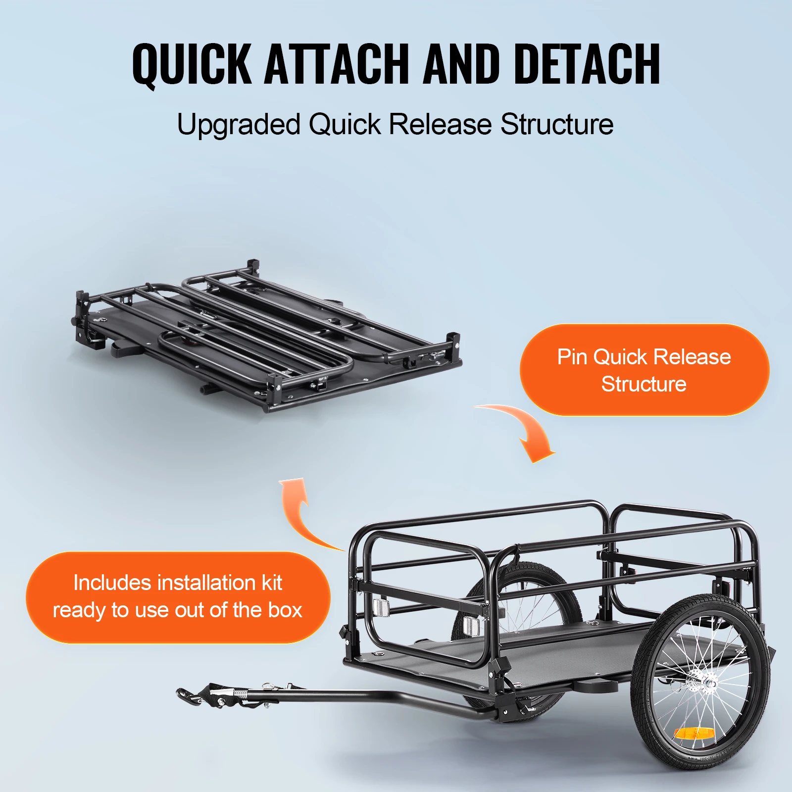 SucceBuy, remolque de carga para bicicleta de 160 libras, carrito de almacenamiento plegable para bicicleta con ruedas de 16 ", reflectores seguros para ruedas de bicicleta de 22"-28"