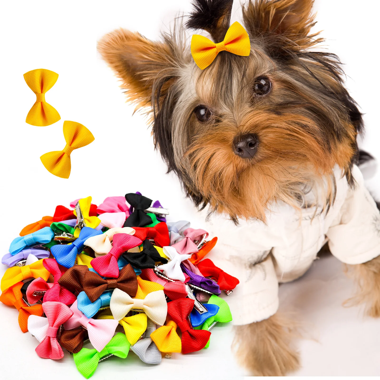 20 piezas horquilla colorida con lazo para perro, pinzas para el pelo con lazo puro a la moda para perros pequeños, gorros bonitos para cachorros y gatos, accesorios para el cabello para el cuidado de perros