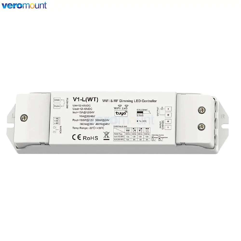 Skydance V1-L 2,4G RF control remoto inalámbrico V1-L(WT) WiFi Tuya APP + regulador LED Push Dim controlador CV 12V 24V 15A PWM 0-100% continuo