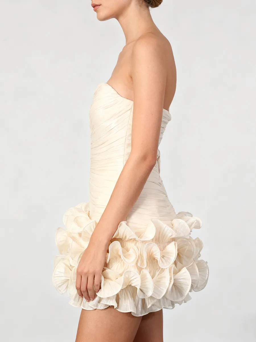 TWOTWINSTYLE, minivestidos elegantes con pliegues empalmados adelgazantes para mujer, sin tirantes, sin mangas, de retazos, con pliegues de hongos, vestido femenino nuevo