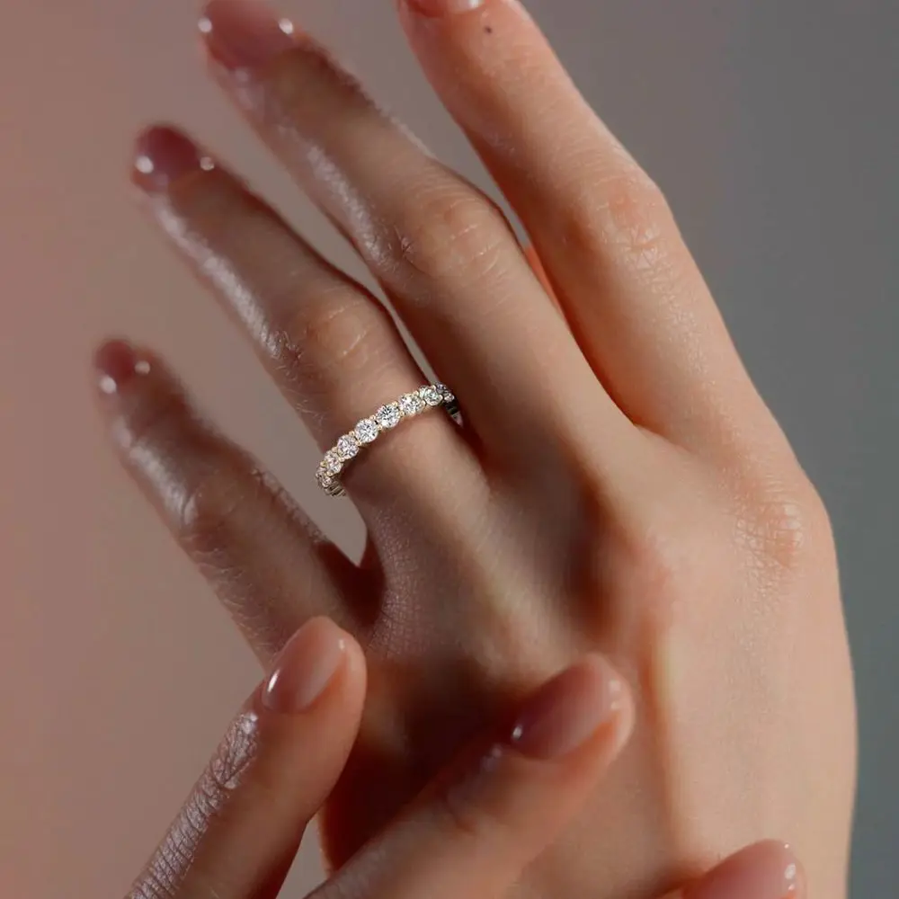 Anillo de eternidad de moissanita de 4 mm certificado por Lnngy, anillo de boda relleno de oro de 14k para mujer, anillo apilable brillante, accesorios de joyería