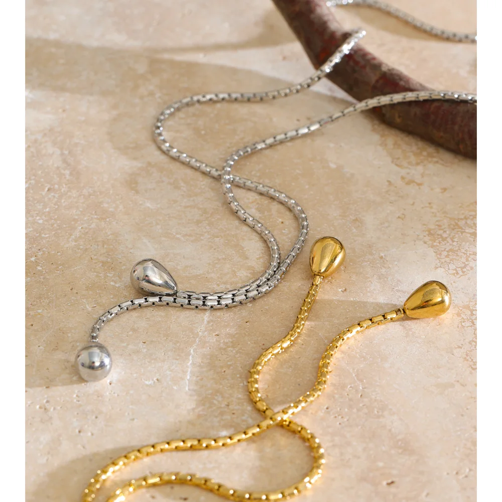 Yhpup Collar apilable de cadena de acero inoxidable de 130 cm, chapado en PVD de color oro de 16 quilates, joyería distintiva resistente al agua