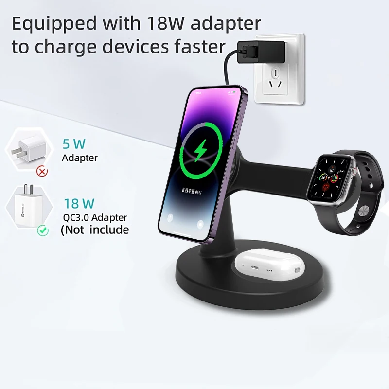 Soporte de cargador inalámbrico magnético 3 en 1 para Magsafe iPhone 16 15 14 13 Pro Max Apple Watch 9 8 AirPods Pro estación de carga rápida