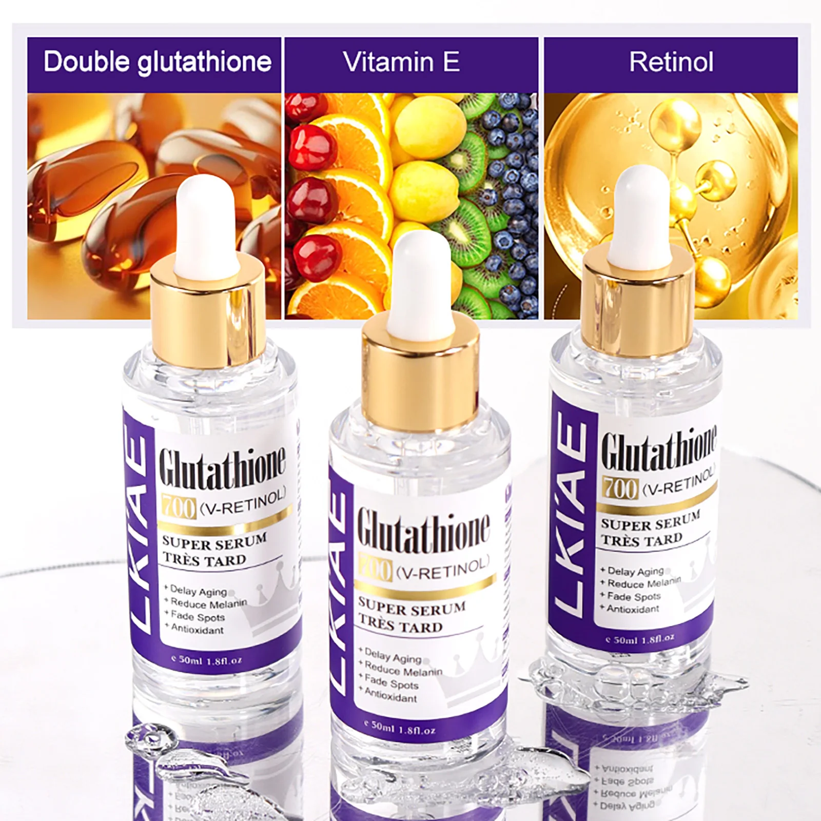 LKIAE Suero facial blanqueador de glutatión, elimina la melanina, las manchas oscuras, cloasma, con retinol, niacinamida, para todo tipo de piel
