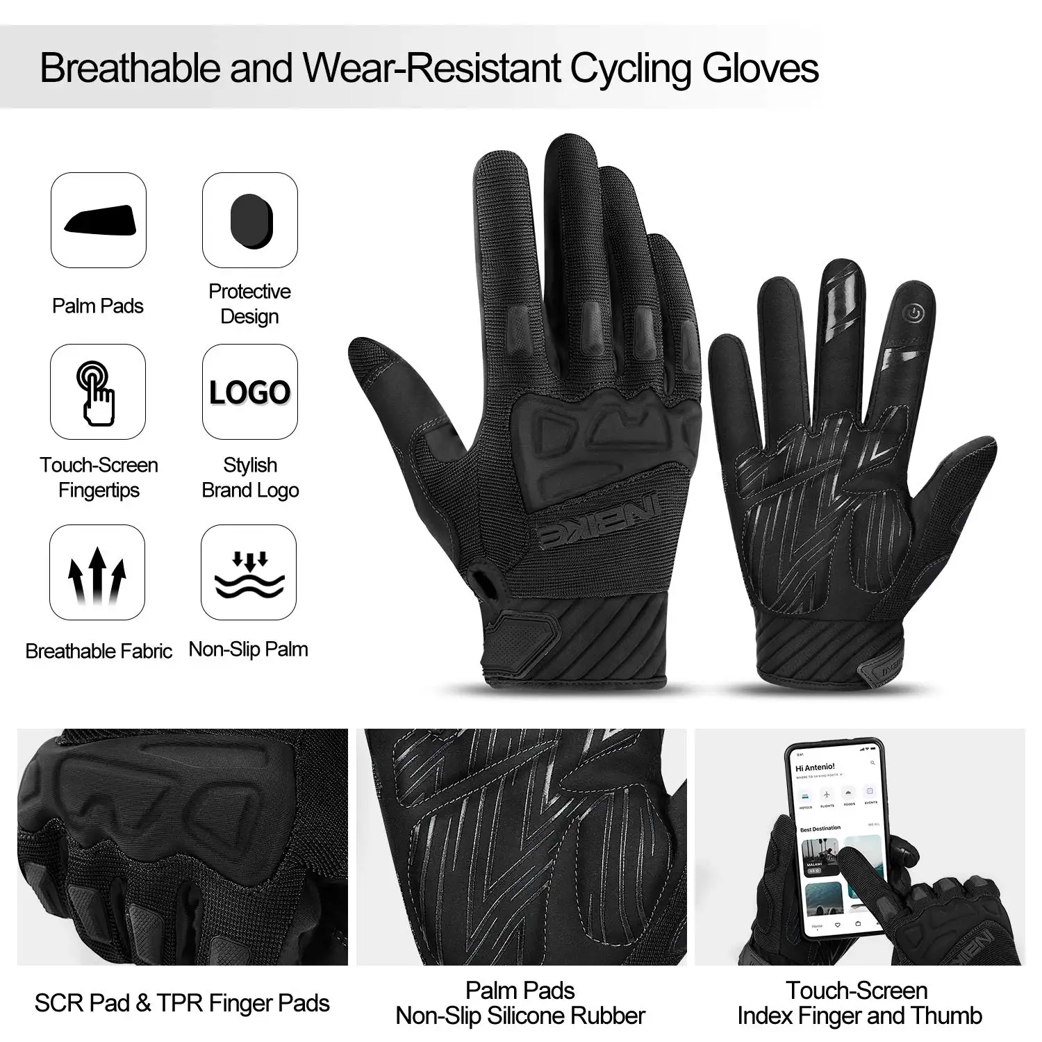 Guantes de Ciclismo INBIKE MTB para Hombre, Guantes Deportivos con Pantalla Táctil para Bicicleta de Montaña, Motocicleta, Ciclismo al Aire Libre, Accesorios para Bicicleta