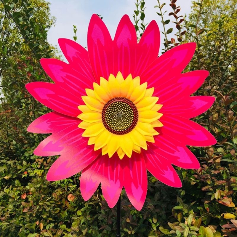 Molino de viento de girasol giratorio, estaca giratoria de viento de girasol, rueda de Pinwheel de flores para césped, fiesta al aire libre, patio, decoración de Picnic