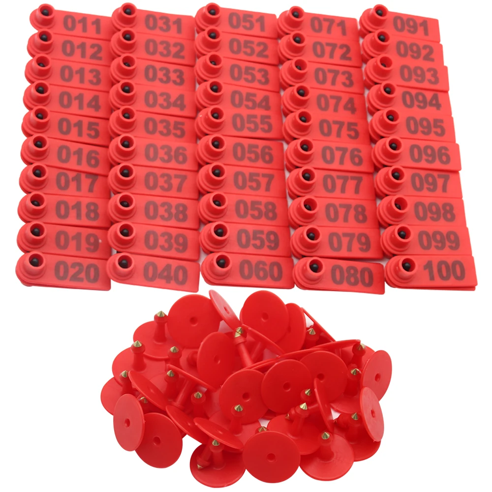 No. 1-500 Etiquetas de Oreja para Ovejas, Etiquetas de Identificación para Ganado, con Número Grabado con Láser, Aretes, Tarjeta de Identificación para Animales de Granja, 100 Unidades