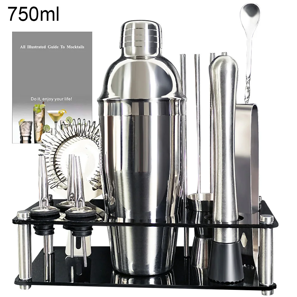 Juego de herramientas para coctelera de 750ml de Boston de 13-22 Uds. de ml, kit de herramientas para coctelera con soporte