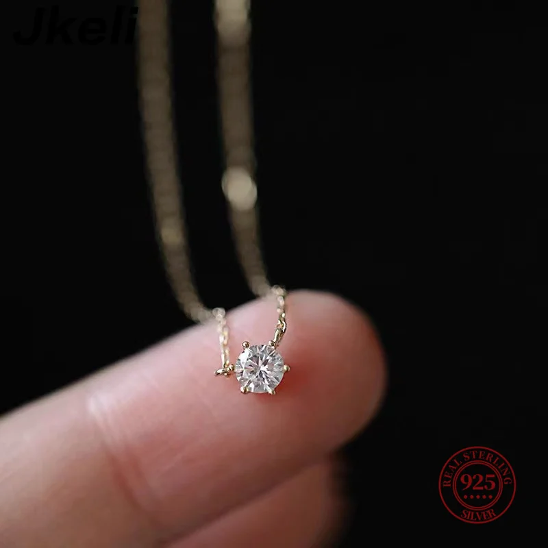 Jkeli-collar chapado en oro de 18k para mujer, de Plata de Ley 925, cadena de clavícula de circón brillante individual, joyería de boda