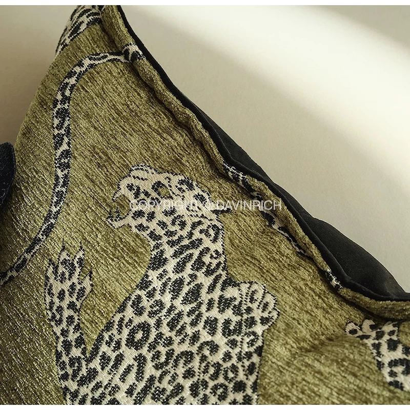 DAVINRICH-funda de almohada Lumbar con estampado de leopardo Medieval, cubierta de cojín de lujo, color verde, Colección Royal Menagerie