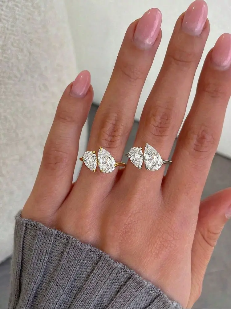 Anillos de circonio con forma de gota de agua brillante de Plata de Ley 925 para mujer, regalo de aniversario de boda, joyería fina de alta calidad