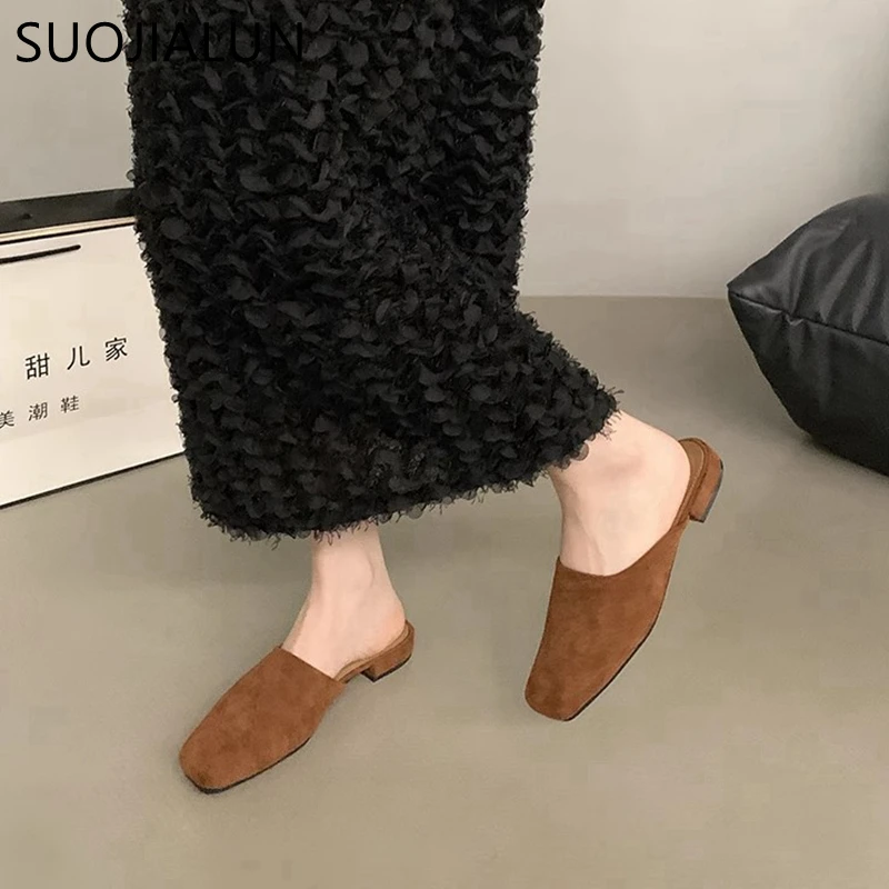 SUOJIALUN-zapatos planos de punta redonda para mujer, sandalias de vestir informales sin cordones, de tacón plano suave, para exteriores, Otoño, 2024