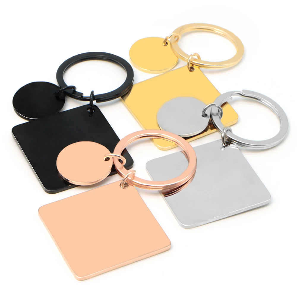 20 juegos de etiquetas de identificación para perros y mascotas, llavero personalizado cuadrado en blanco de Metal con espejo de acero inoxidable, accesorios antipérdida grabables