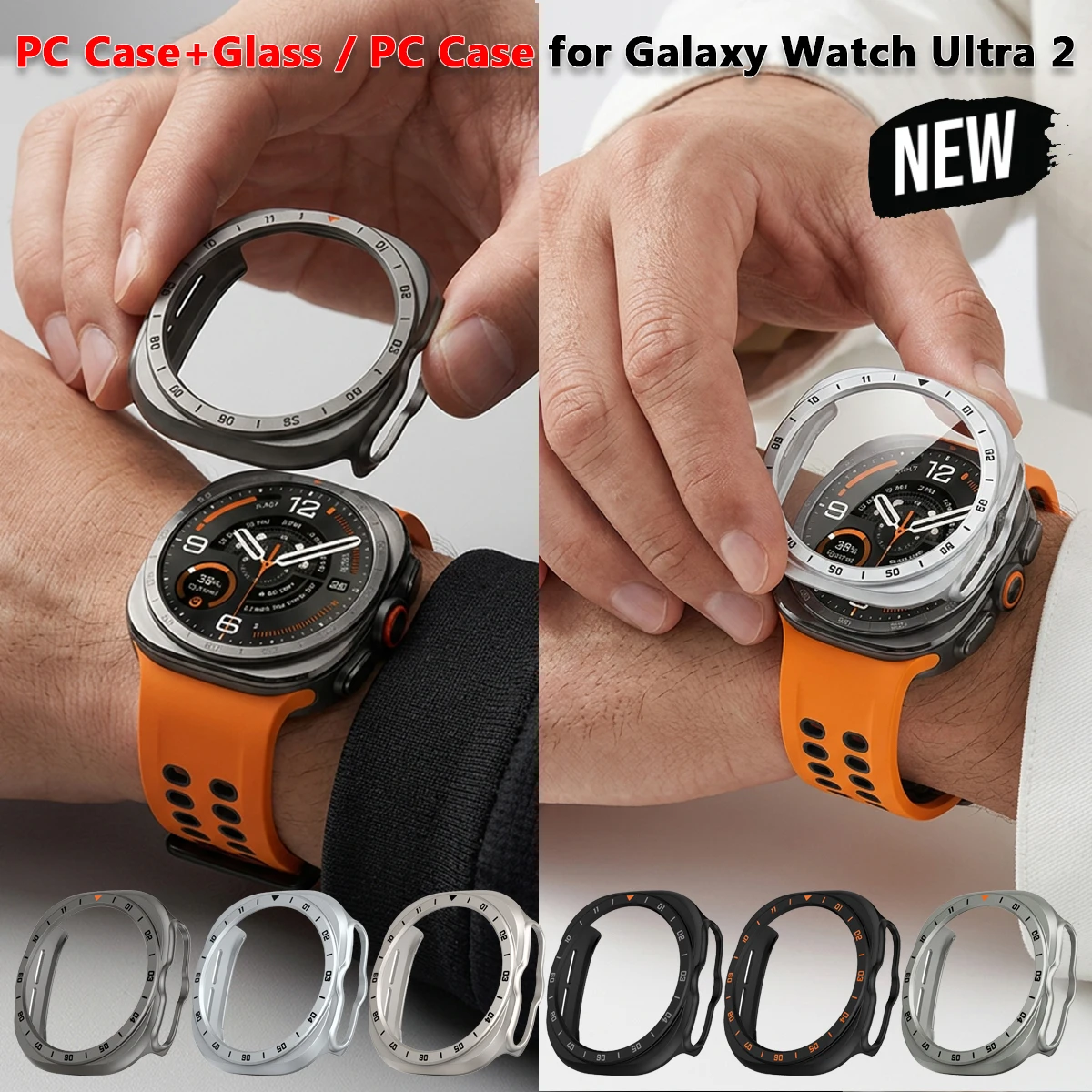 Funda de PC + Cristal para Samsung Galaxy Watch Ultra 2, Protector de Pantalla de Vidrio Templado, Funda Rígida Hueca de PC, Cubierta para Galaxy Watch Ultra 2026