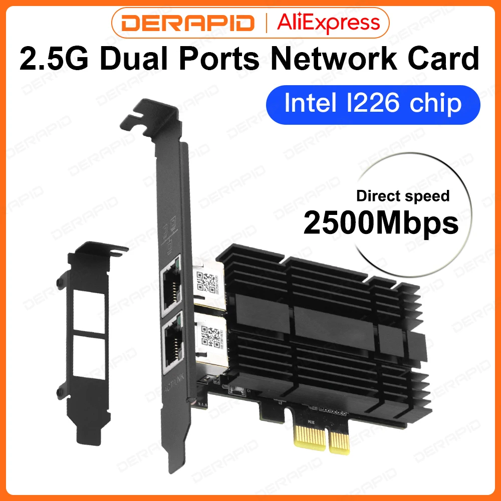 Tarjeta de red Pcie a RJ45 Intel I226 de 2500Mbps, Ethernet Gigabit de 2,5G, tarjeta de red de uno/dos puertos de 100/1000/2500Mbps para escritorio