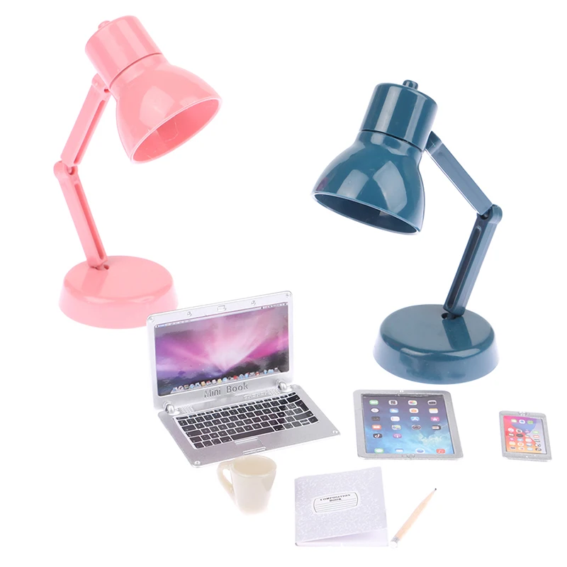 Juego de 6 y 7 unidades de casa de muñecas en miniatura, ordenador portátil, teléfono, tableta, lámpara de escritorio, lápiz, taza de libro, modelo de casa de muñecas, aprendizaje, decoración de escenas Dewk, 1:12