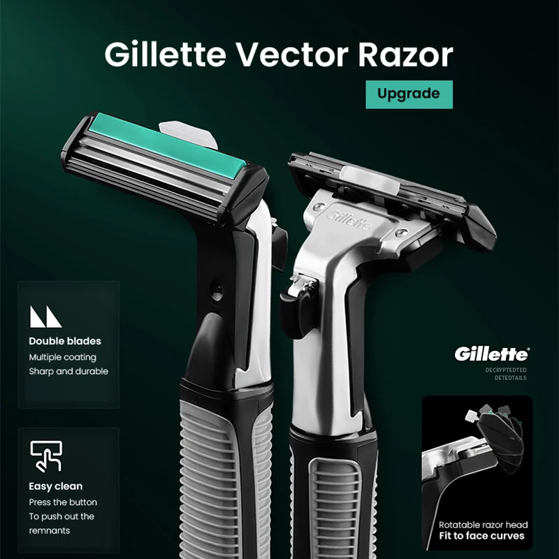 Maquinilla de Afeitar Gillette Vector para Hombre, Serie Manual para Eliminar Barba, Cuchillas de 2 Capas, 1 Soporte para Maquinilla, 2 Cabezales de Afeitar, Maquinilla de Afeitar de Seguridad para Hombre