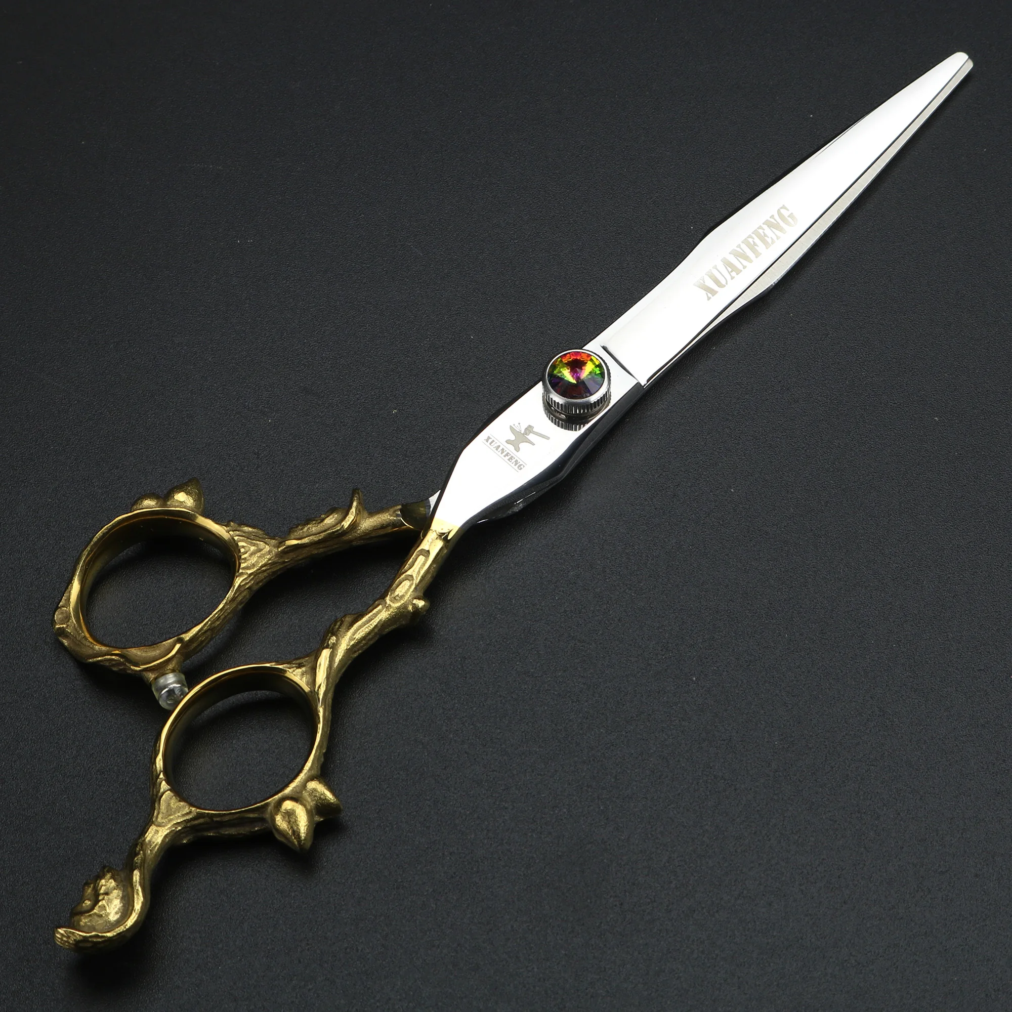 Tijeras de pelo de mono dorado de 7 pulgadas, corte de acero 440C japonés, tornillos de diamante de Color