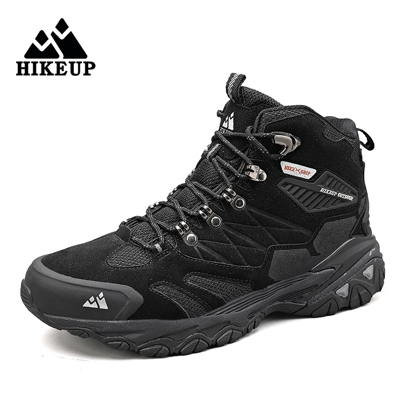 HIKEUP-Botas de invierno para hombre, Botas de senderismo al aire libre, zapatos de Trekking de ante de alta calidad, botas militares de combate táctico a prueba de lluvia