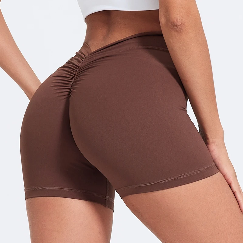 Pantalones cortos con espalda en V para mujer, Shorts sexys de cintura alta para Yoga, levantamiento de cadera, ajustados de nailon, para entrenamiento deportivo y Fitness